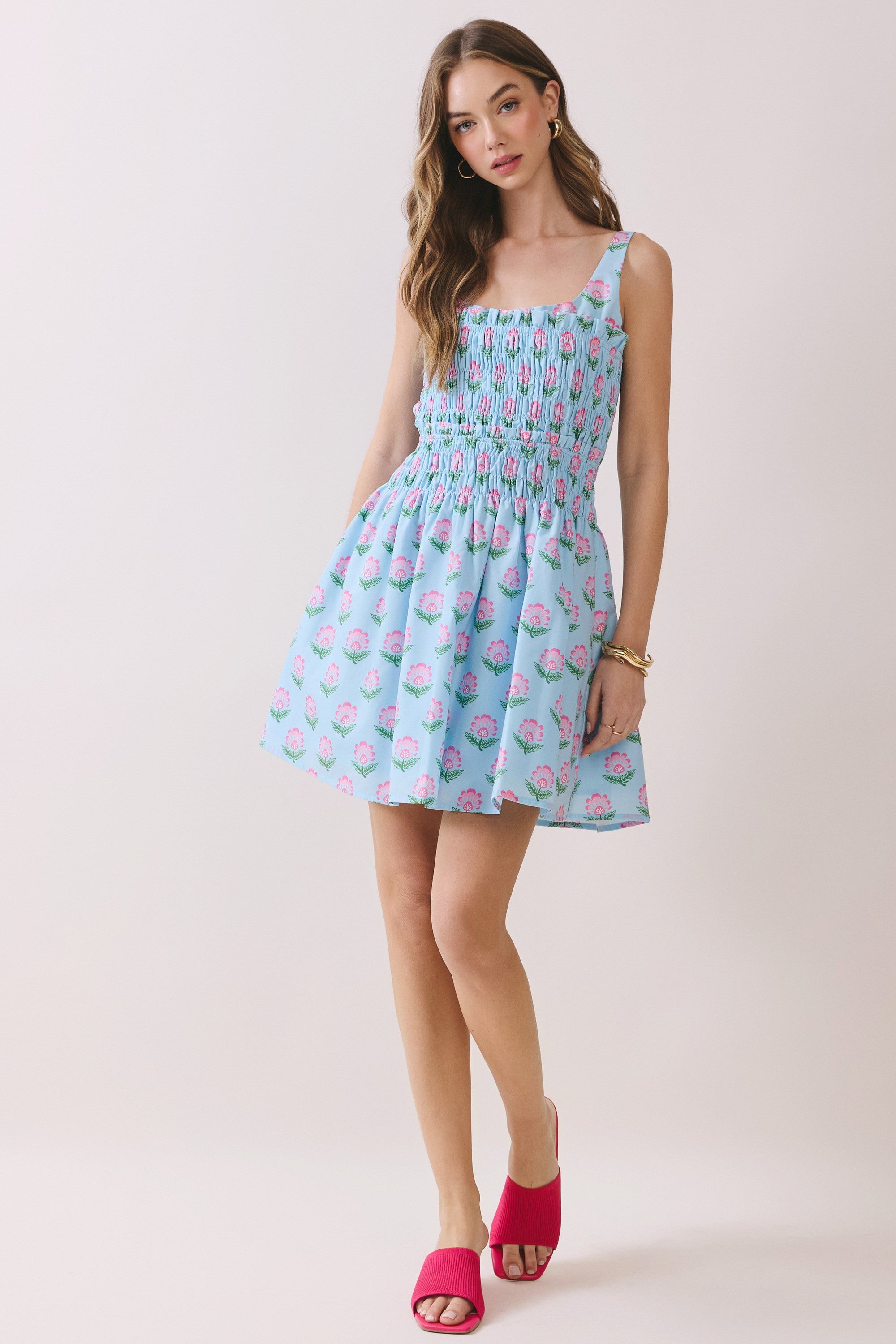 Floral Smocked Bodice Mini Dress