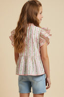 Girls Floral Ruffle Sleeve Top