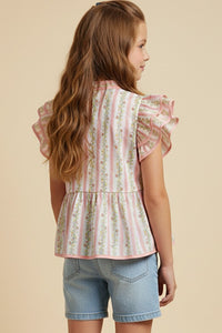 Girls Floral Ruffle Sleeve Top