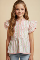 Girls Floral Ruffle Sleeve Top