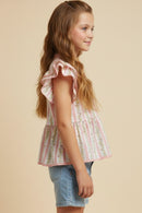Girls Floral Ruffle Sleeve Top