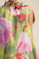Ruffle Tie Neck Floral Dress