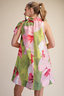 Ruffle Tie Neck Floral Dress