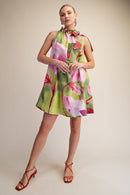 Ruffle Tie Neck Floral Dress
