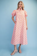 Printed Button Down Midi Dress