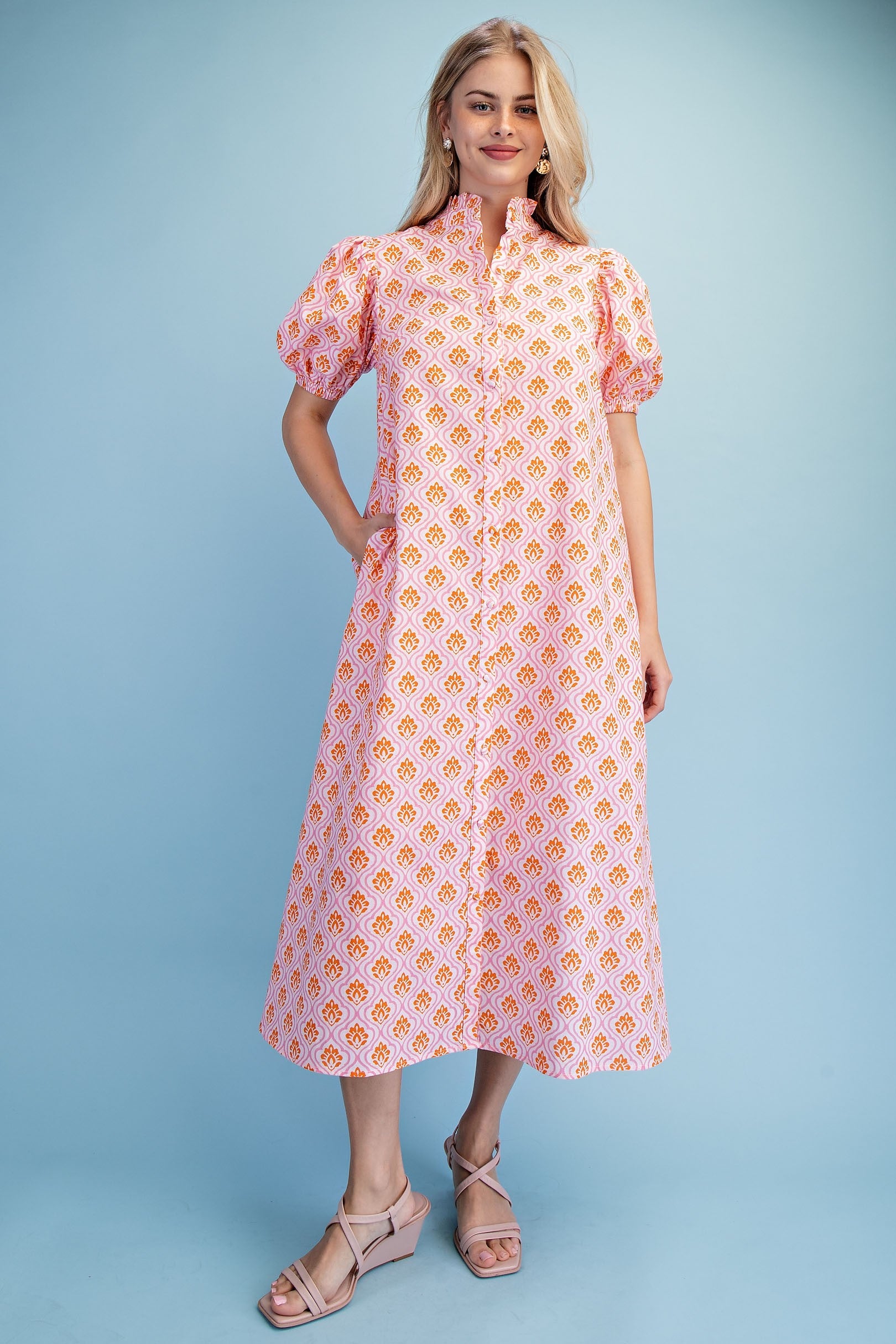 Printed Button Down Midi Dress