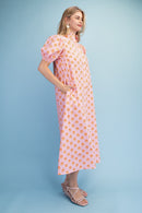 Printed Button Down Midi Dress