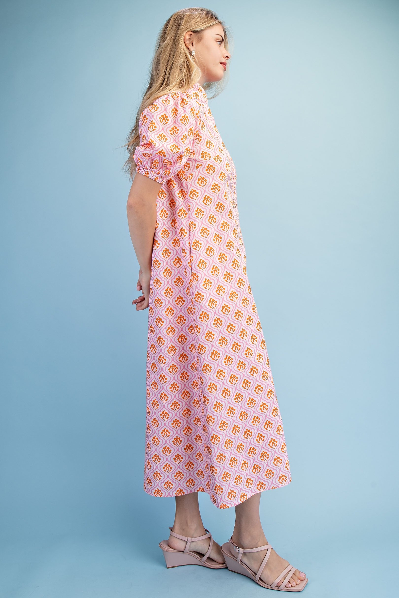 Printed Button Down Midi Dress