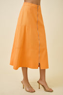 Orange Denim Midi Skirt