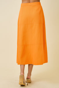 Orange Denim Midi Skirt