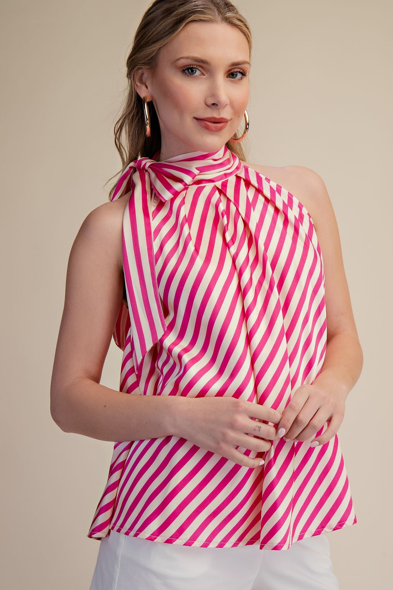 Tie Neck Striped Top