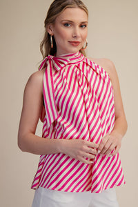 Tie Neck Striped Top