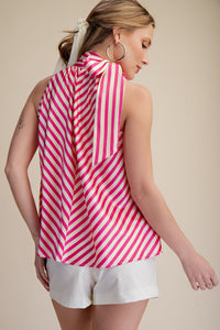 Tie Neck Striped Top