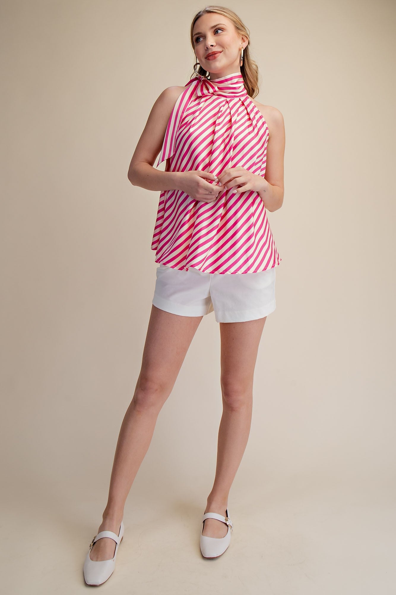 Tie Neck Striped Top