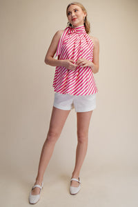 Tie Neck Striped Top