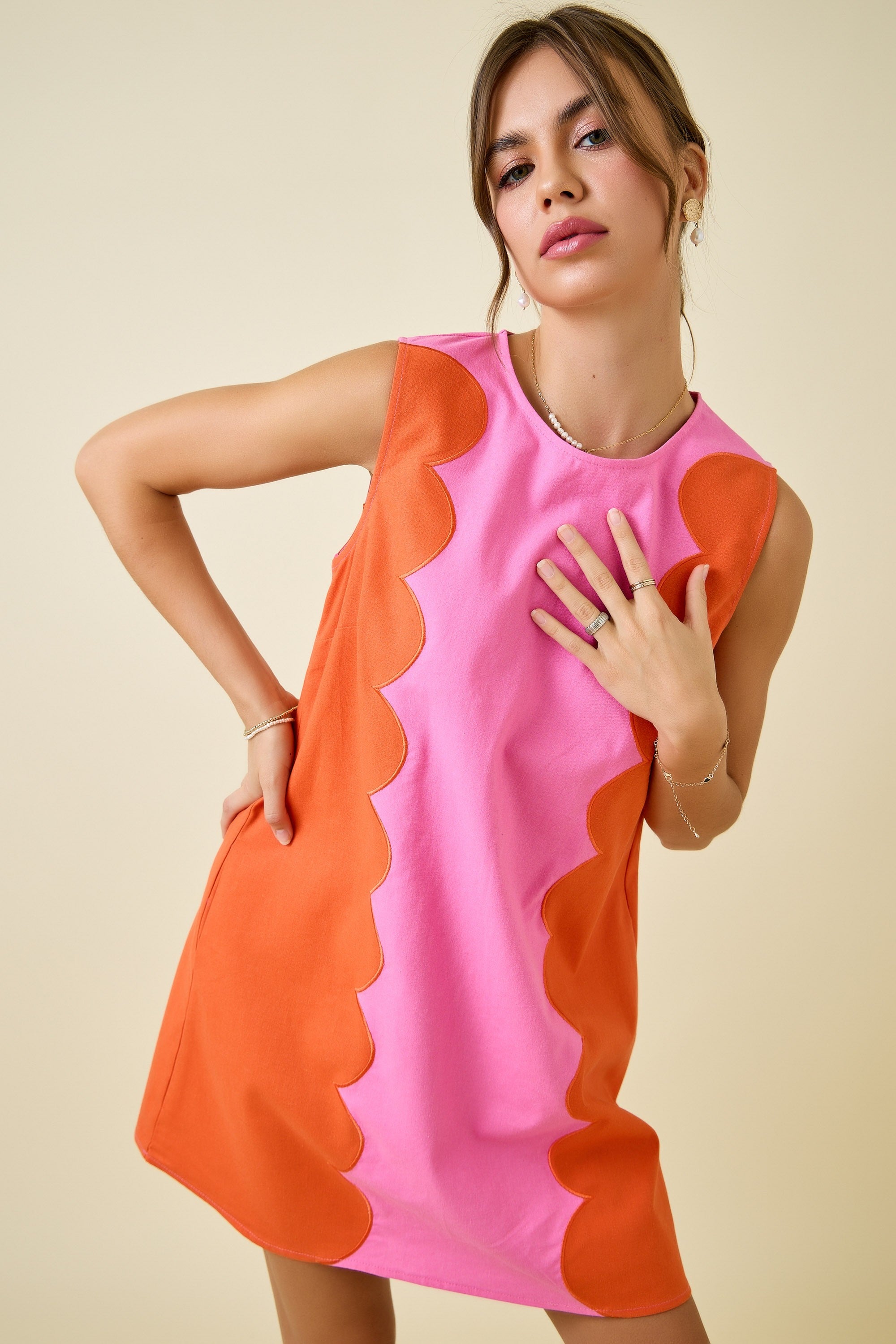 Scalloped Panel Mini Dress