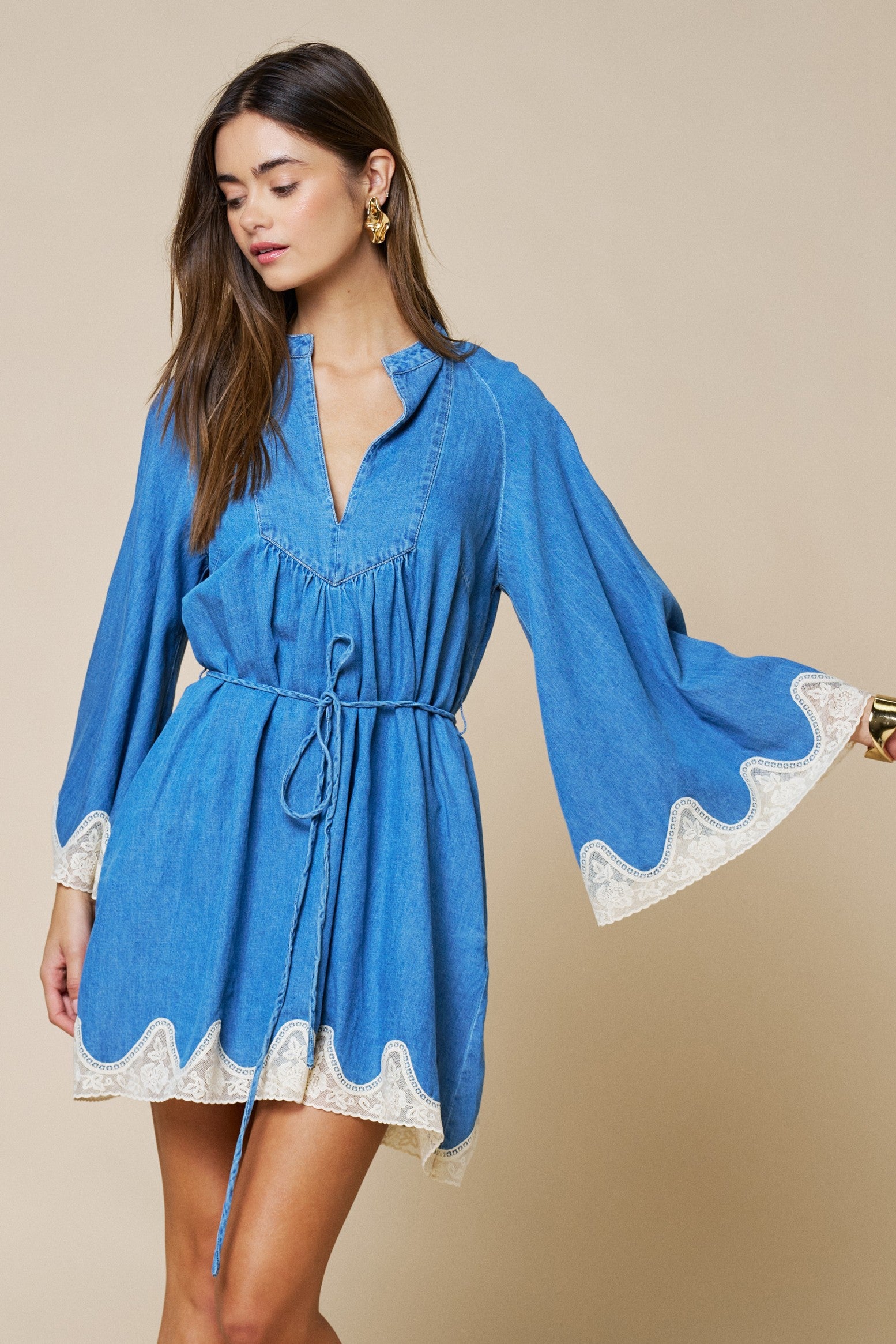 Lace Detailed Denim Dress