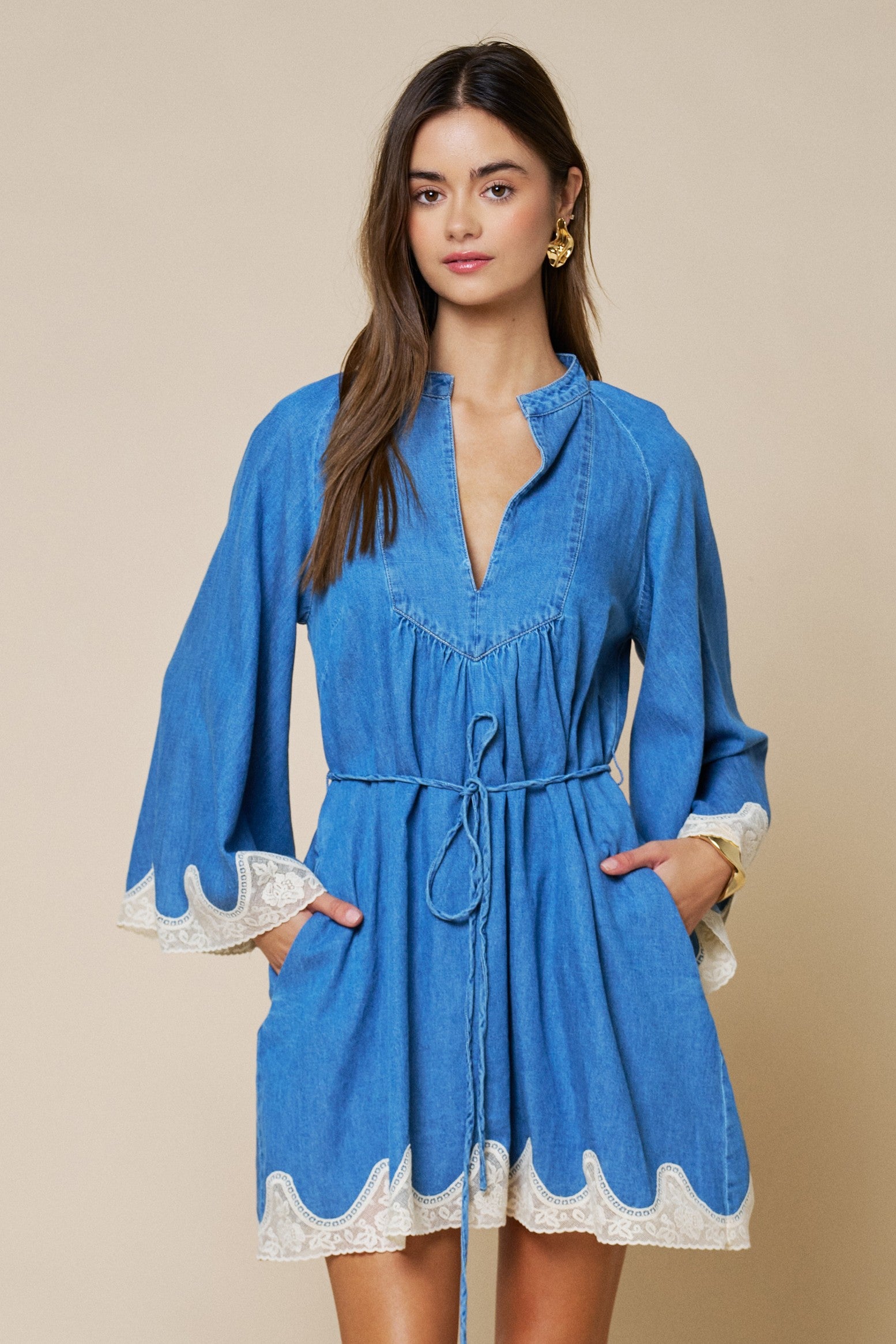 Lace Detailed Denim Dress