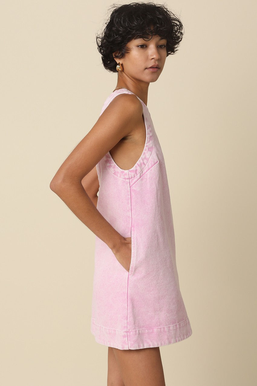 Pink Washed Denim Mini Dress