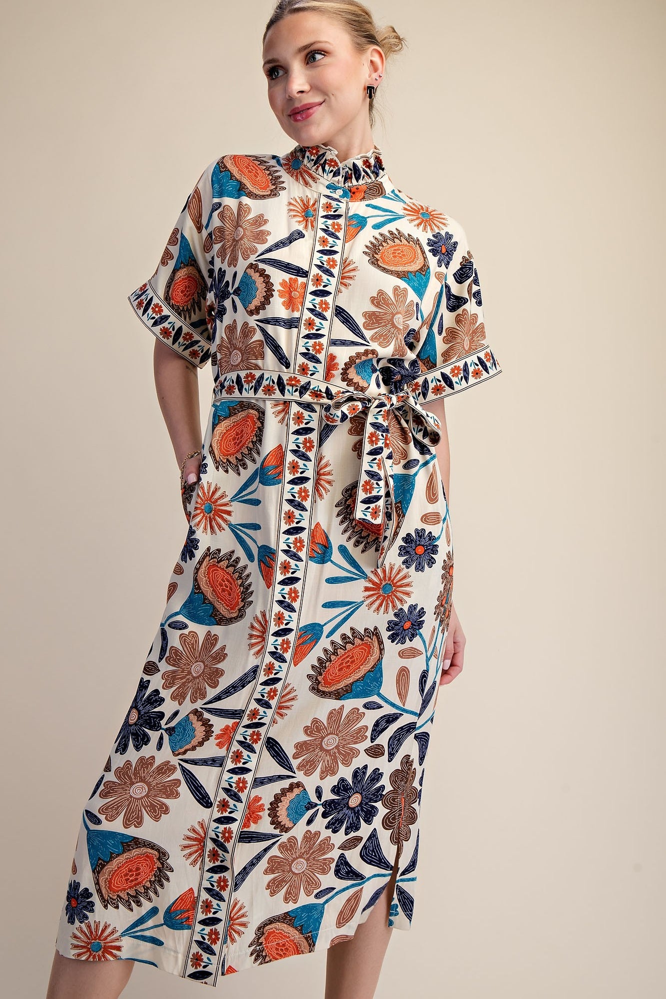 Printed Midi Shirt Dress