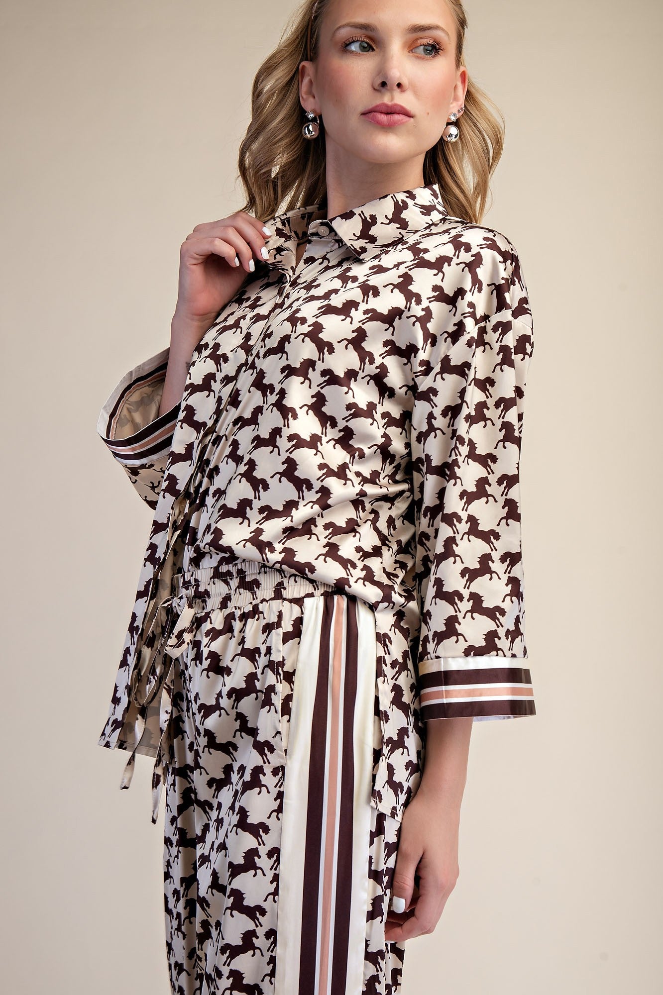 Horse Printed Satin Top