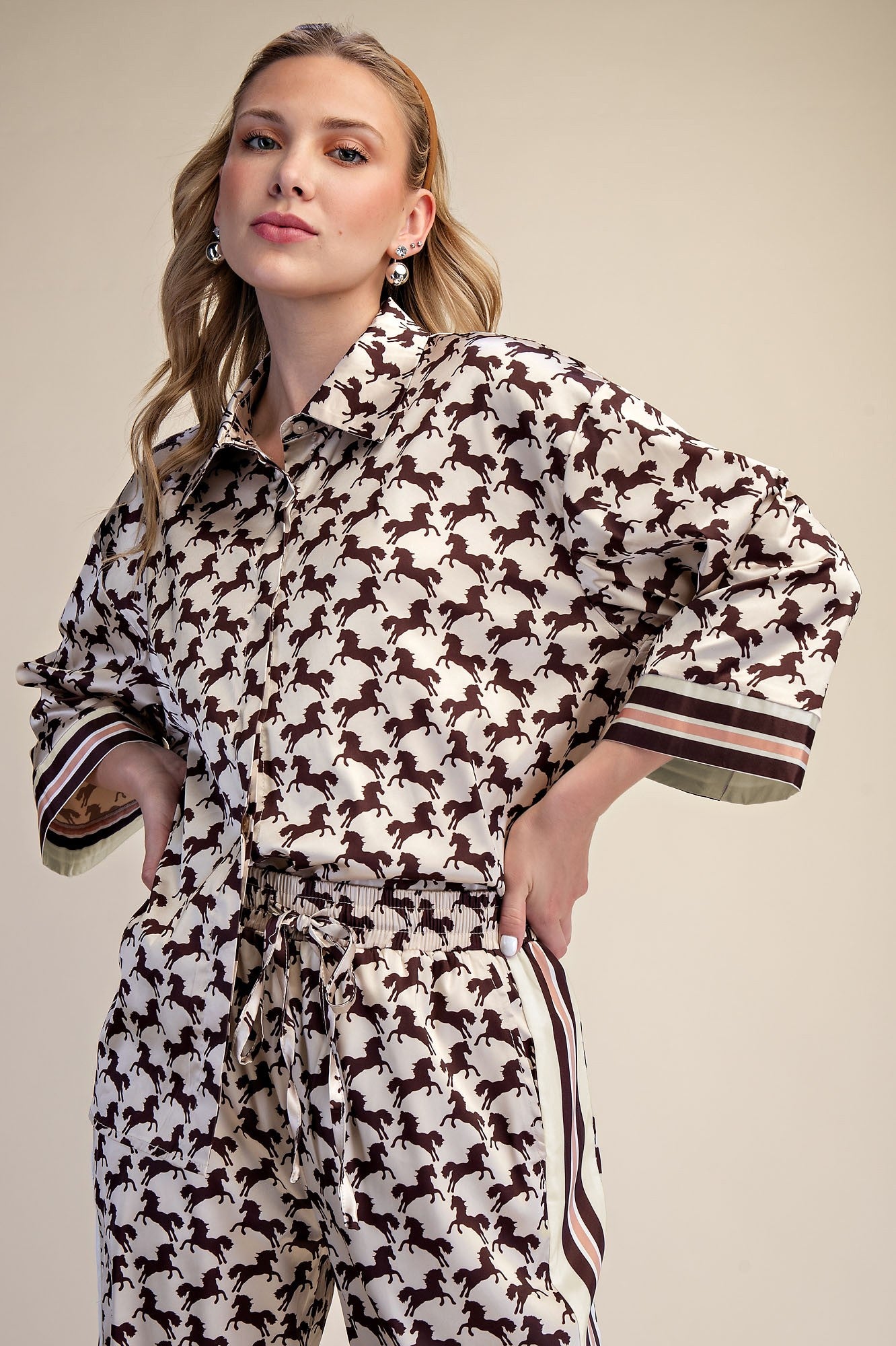 Horse Printed Satin Top