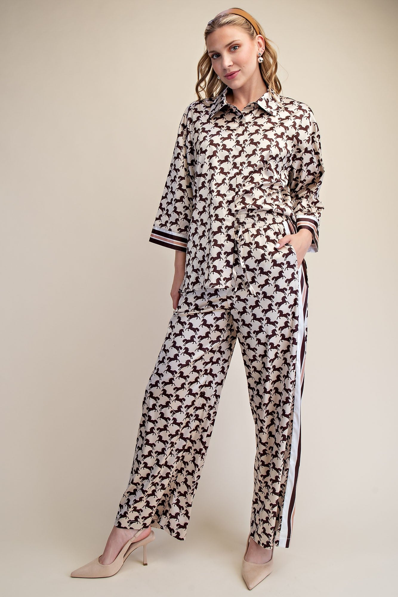 Horse Printed Satin Pants