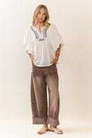 Striped Cuffed Barrel Jeans
