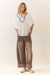 Striped Cuffed Barrel Jeans