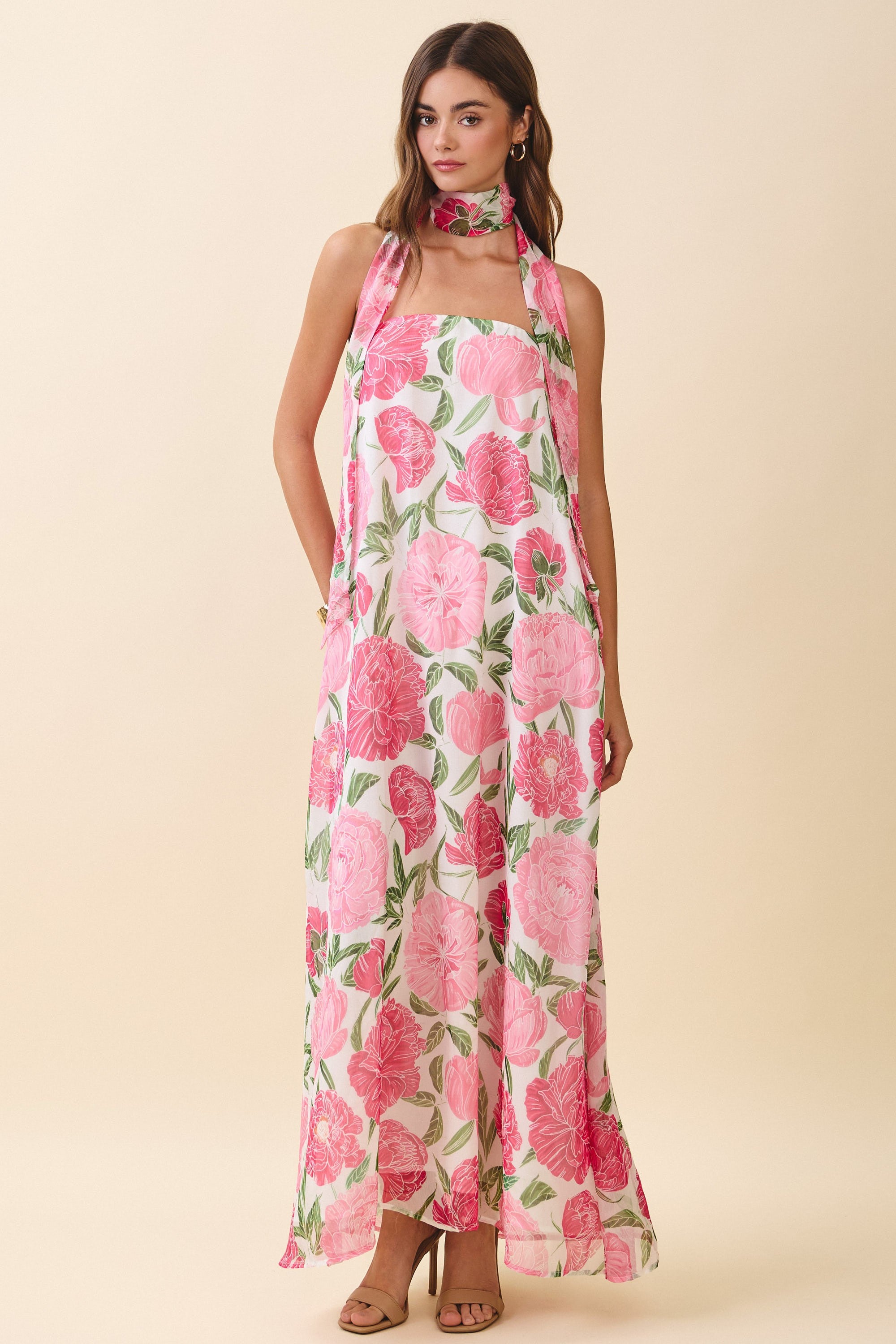 Strapless Floral Maxi with Scarf