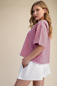 Pink Striped Cropped Tee