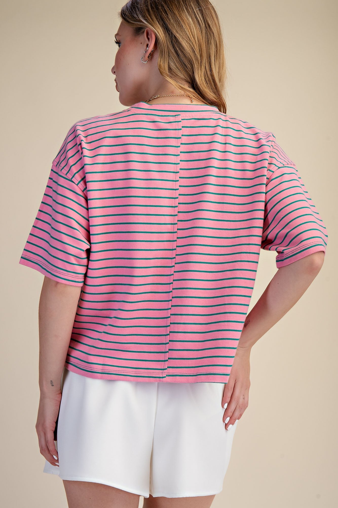 Pink Striped Cropped Tee