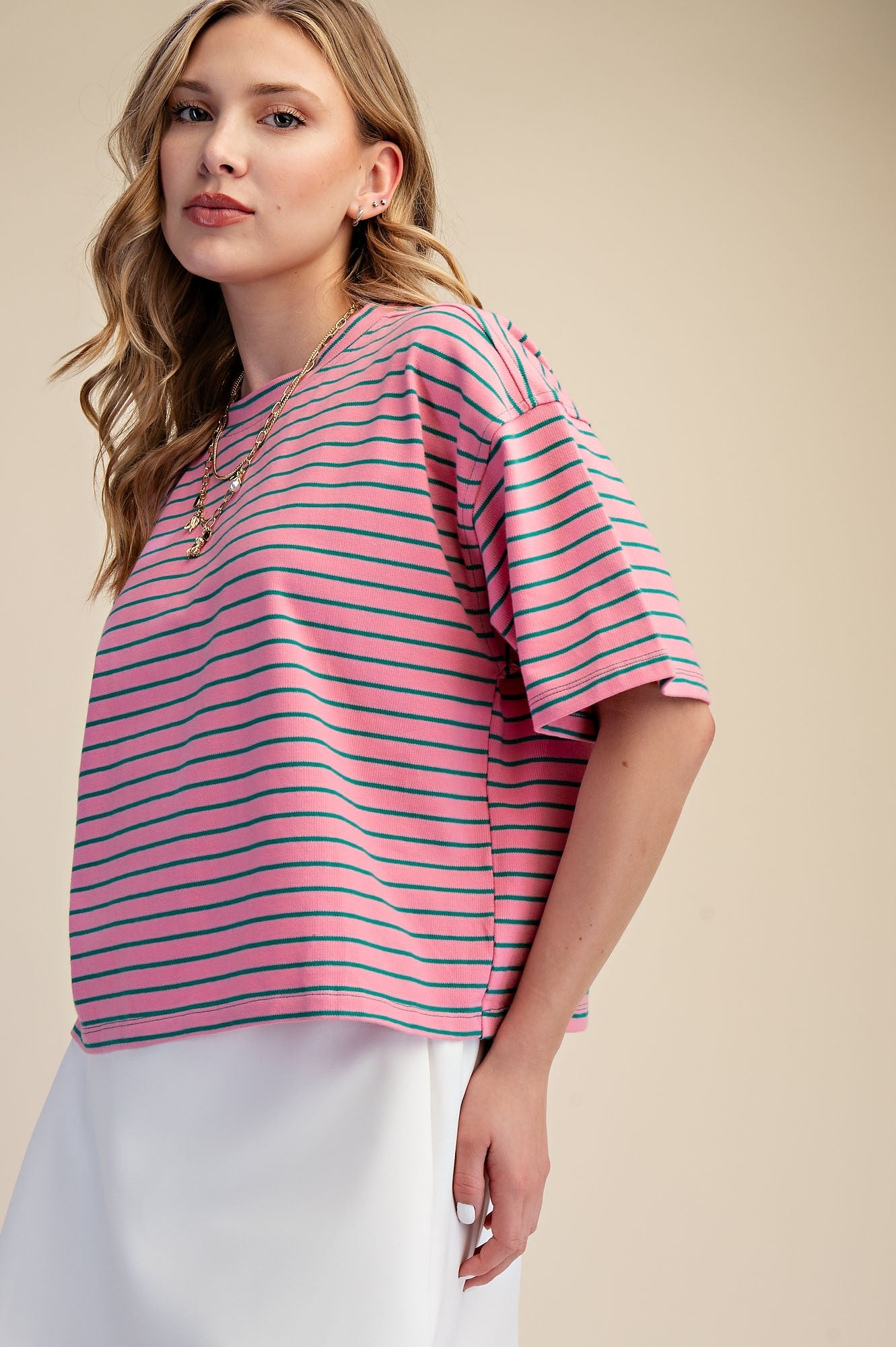 Pink Striped Cropped Tee