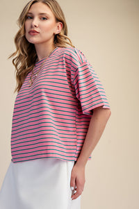 Pink Striped Cropped Tee