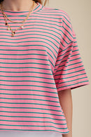 Pink Striped Cropped Tee
