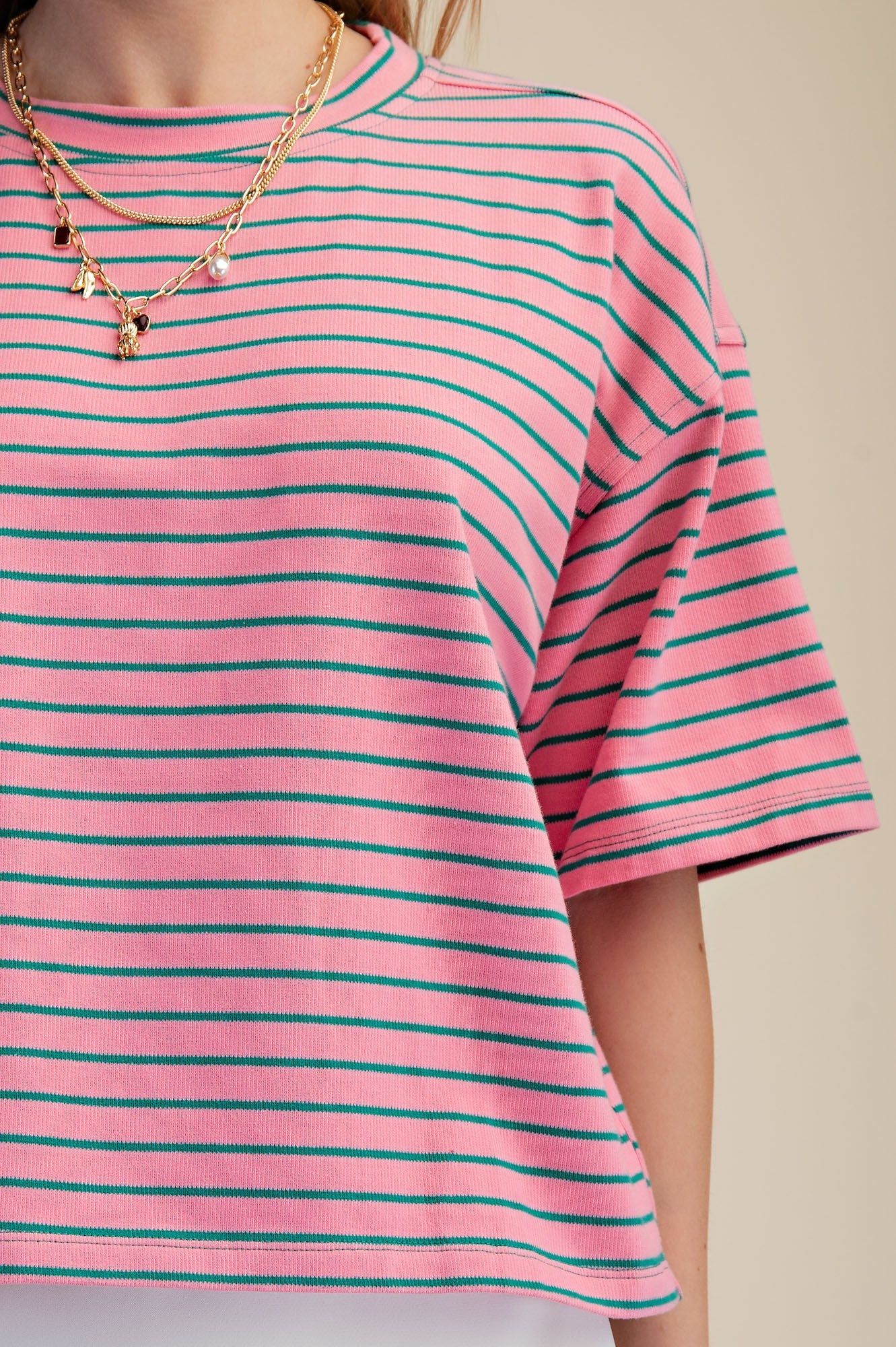 Pink Striped Cropped Tee