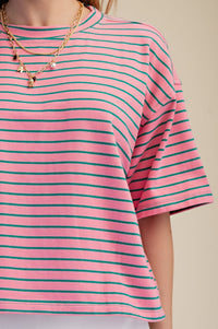 Pink Striped Cropped Tee