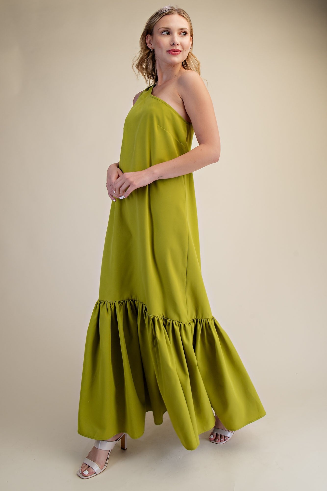 One Shoulder Ruffle Maxi Dress