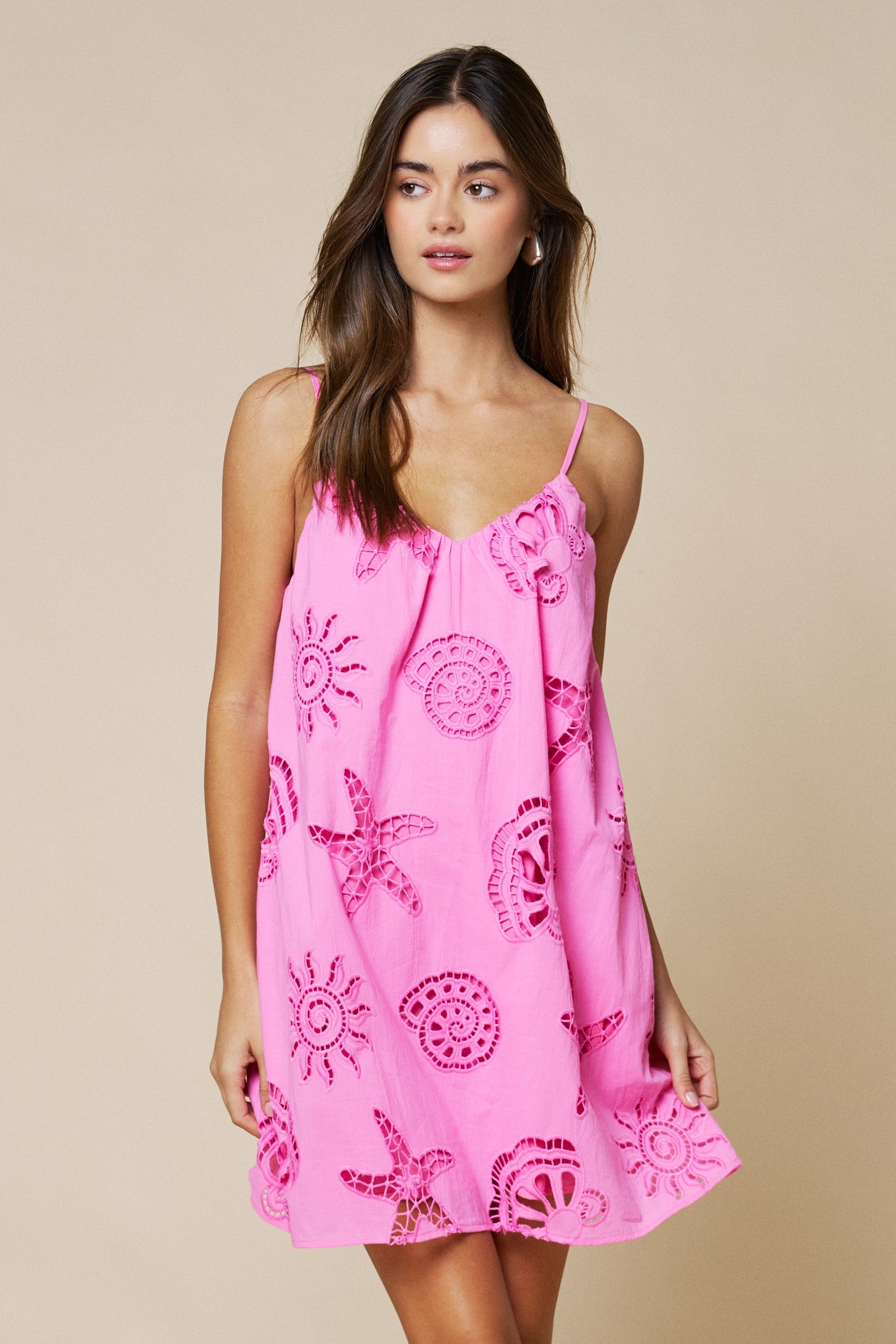 Shell Embroidered Mini Dress