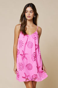 Shell Embroidered Mini Dress