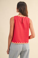 Floral Embroidered Scallop Tank