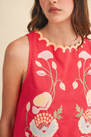 Floral Embroidered Scallop Tank