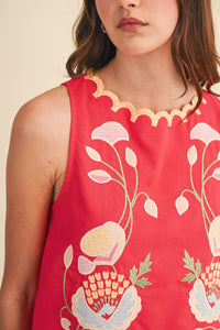 Floral Embroidered Scallop Tank