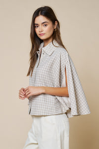 Plaid Collared Poncho Top