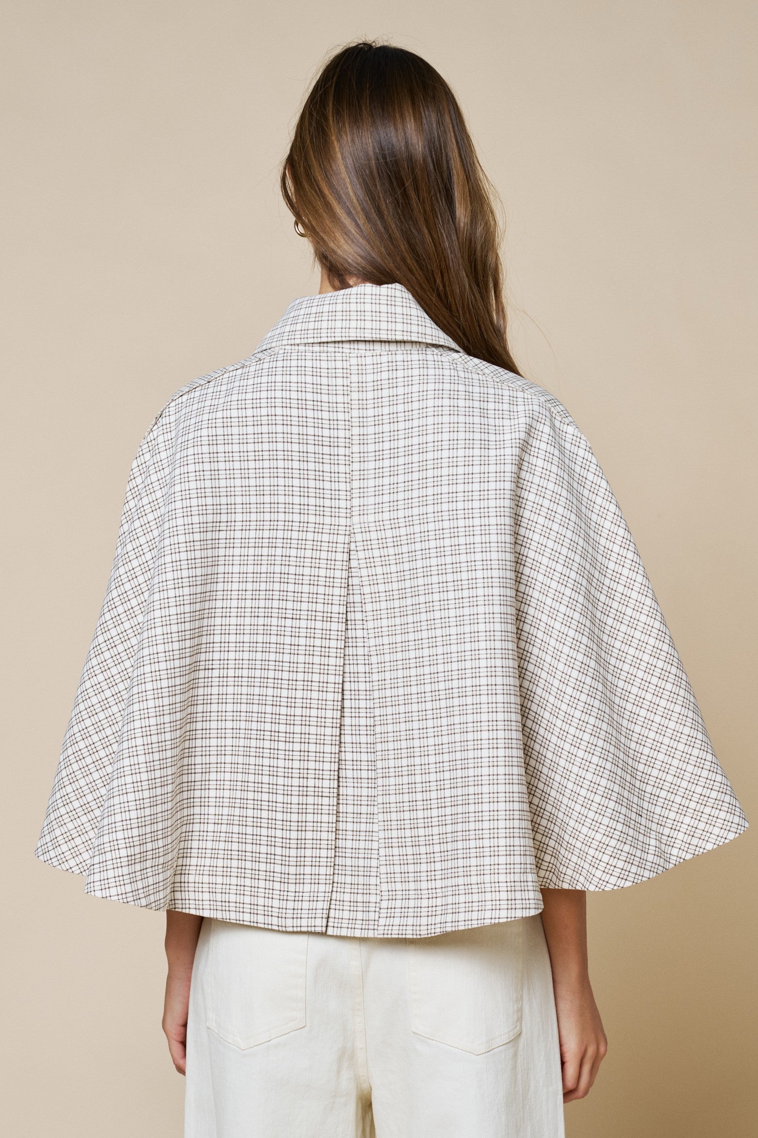 Plaid Collared Poncho Top