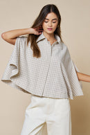 Plaid Collared Poncho Top