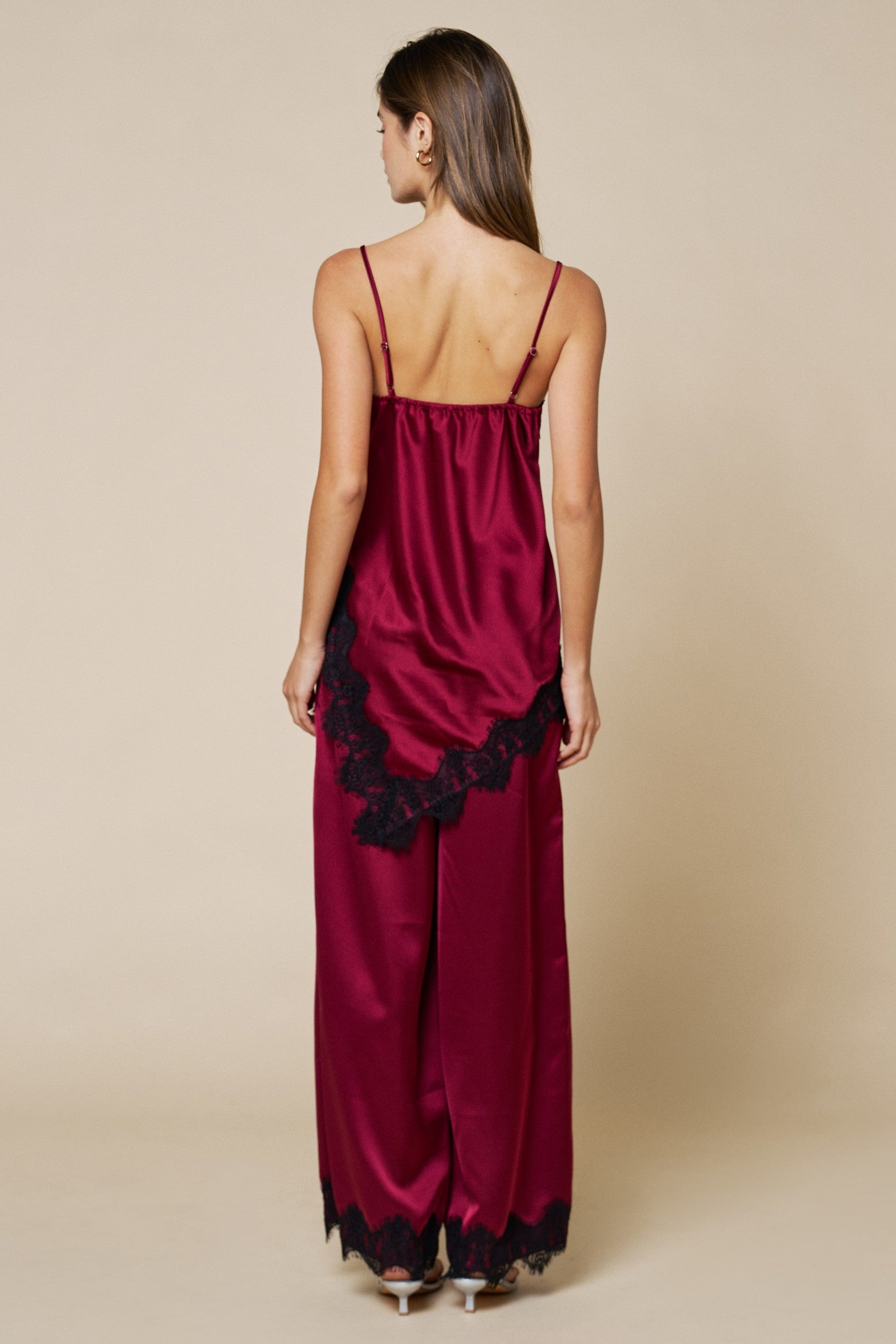 Satin Asymmetrical Lace Top & Pant Set