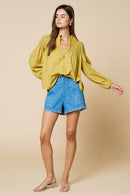 Smocked Bubble Sleeve Blouse
