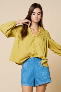 Smocked Bubble Sleeve Blouse