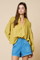 Smocked Bubble Sleeve Blouse